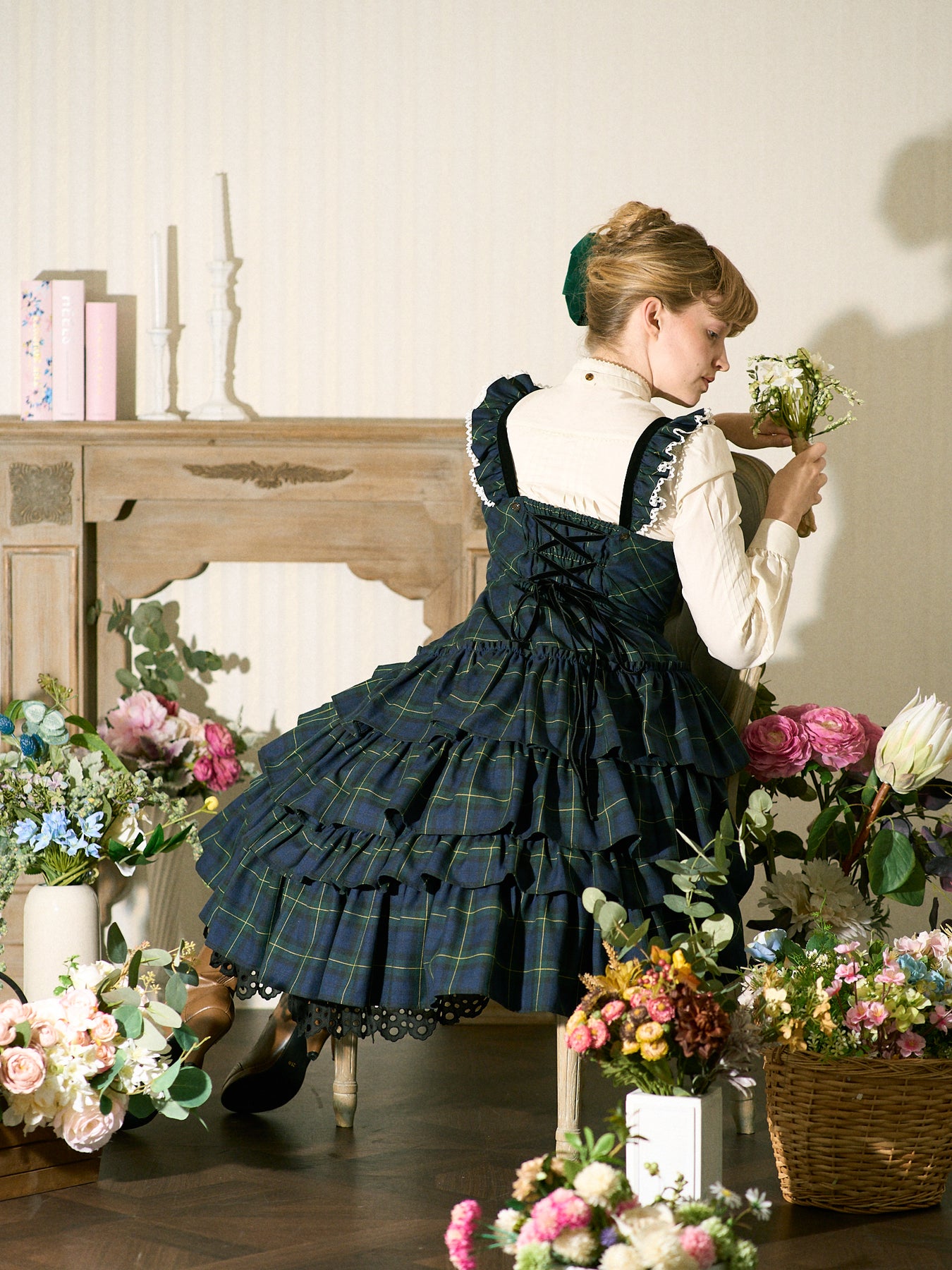 ヴィクトリアンタータンフリルジャンパースカート - Victorian maiden
