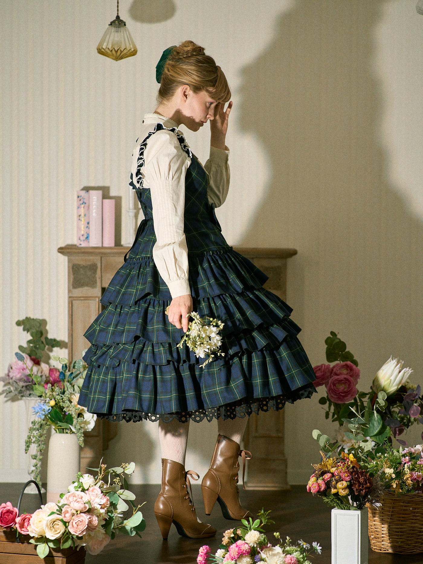 ヴィクトリアンタータンフリルジャンパースカート - Victorian maiden